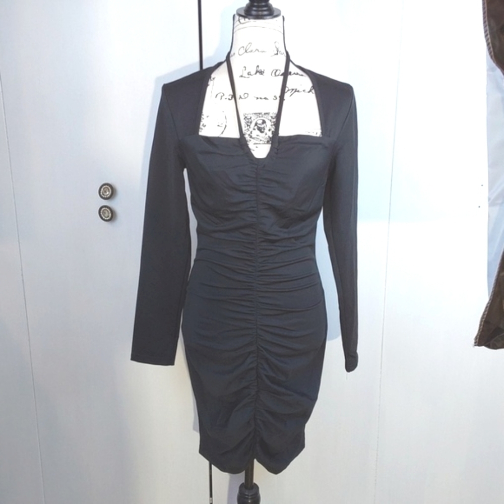 Grace Karin|Black 1950'S Style Elegant Ruched Edgy Mod Midi Evening Dress Sz.S